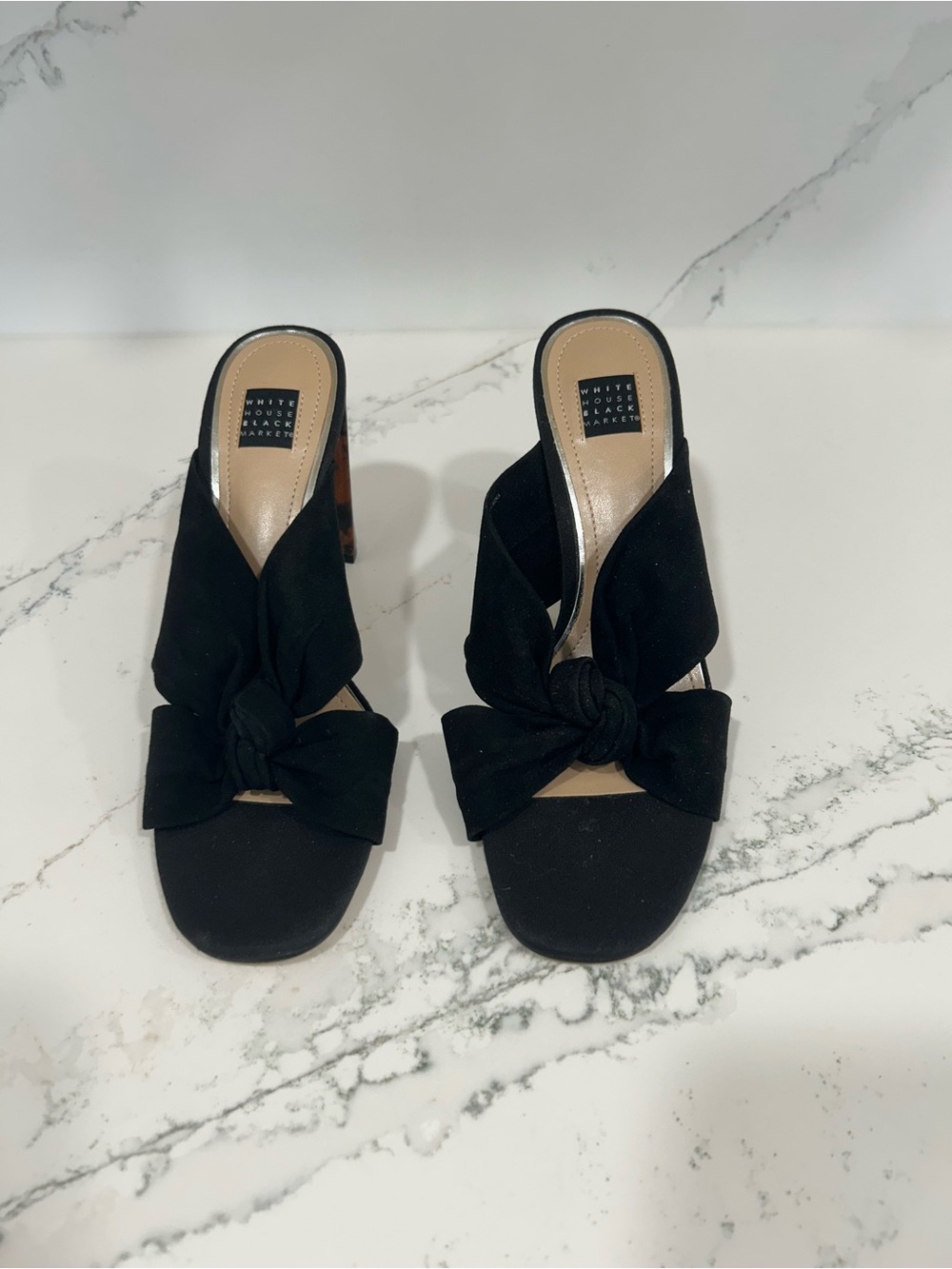 White House Black Market Black Knot-Front Slip-On Mules